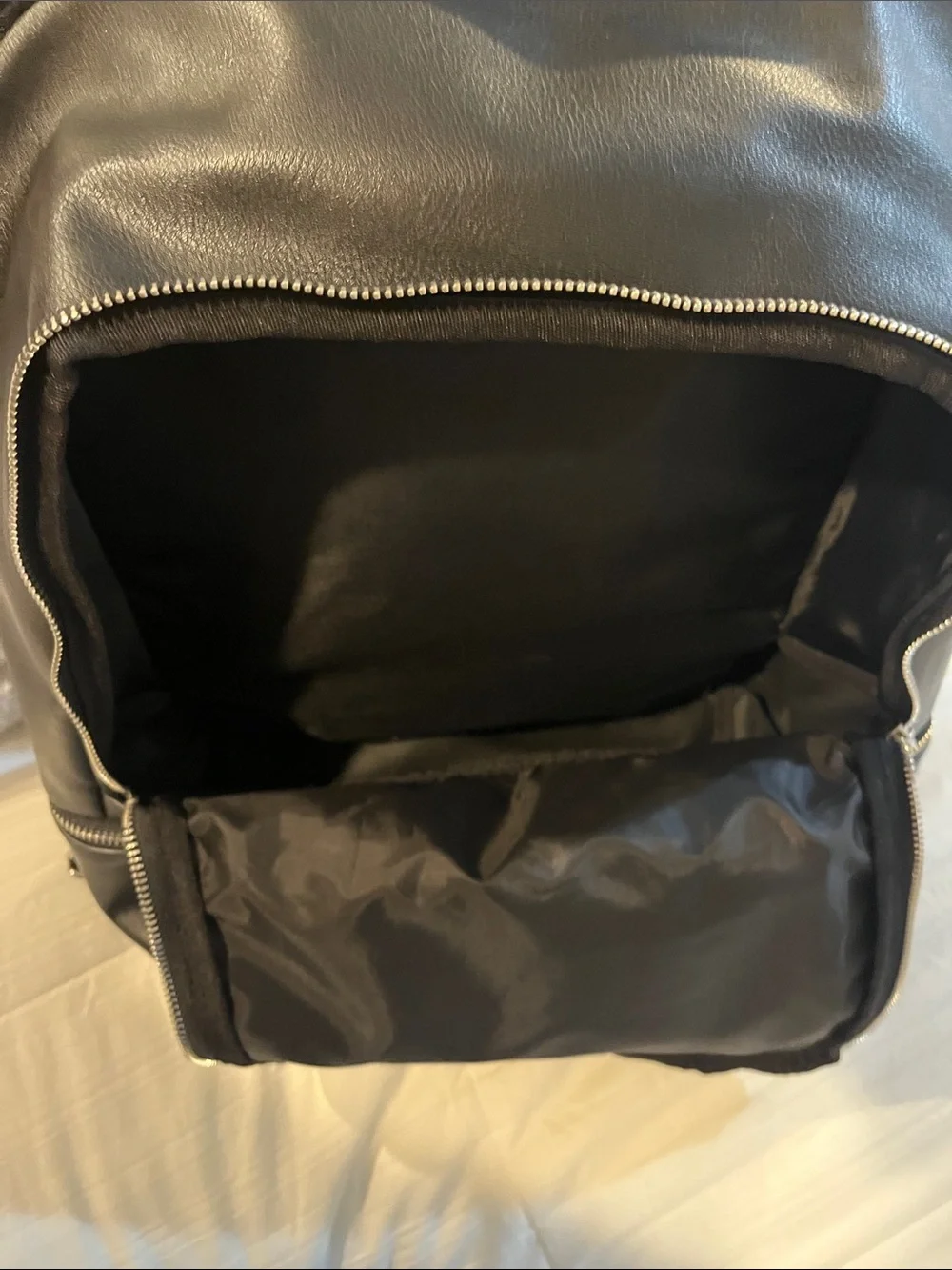 Target Black Faux Leather Backpack with Silver Zippers and Front Pocket
